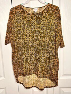 Lularoe Black Orange Print High Low Tunic Irma Top Women‎ Size Small Relaxed